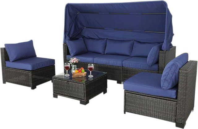 HTI-Living Outdoor Sofa Eleni 6-teilige Gartenlounge aus Polyrattan in Braun/Blau mit Polsterung und Metallrahmen - Bild 1