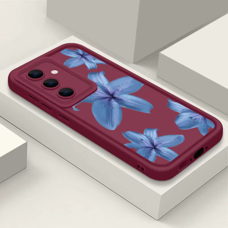 Handyhülle mit blauem Lilien-Print für Samsung Galaxy S26 S25 S24 S23 Ultra S25 FE A57 A17 A56 A16 A55 A15 A25 A37 A36 5G aus TPU Schutzhülle in Blau und Schwarz - Bild 2