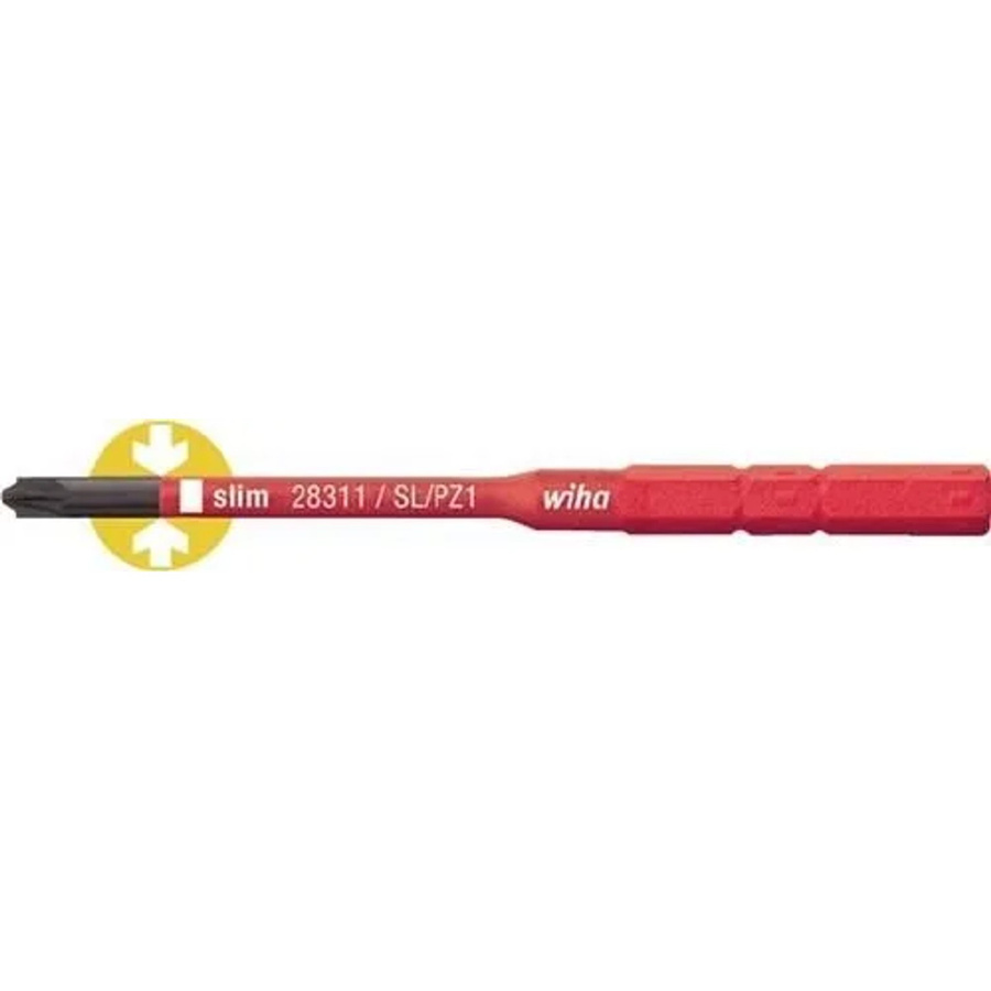 Wiha SoftFinish Electric SlimBit Wechselklinge Schlitz und Pozidriv PZ1 in Rot, Länge: 75 mm, Breite: 6,0 mm - Bild 2