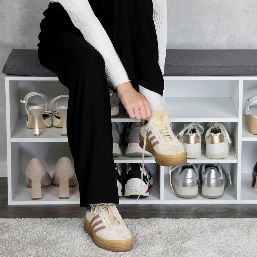 Schuhschrank mit Sitzkissen in Weiß aus FSC-zertifiziertem Holz - Bild 3