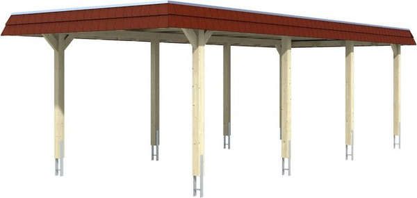 Wendland Skan Holz Carport aus Fichte mit EPDM-Dach und Blende in Natur/Braun, B: 870 cm, T: 362 cm, H: 243 cm