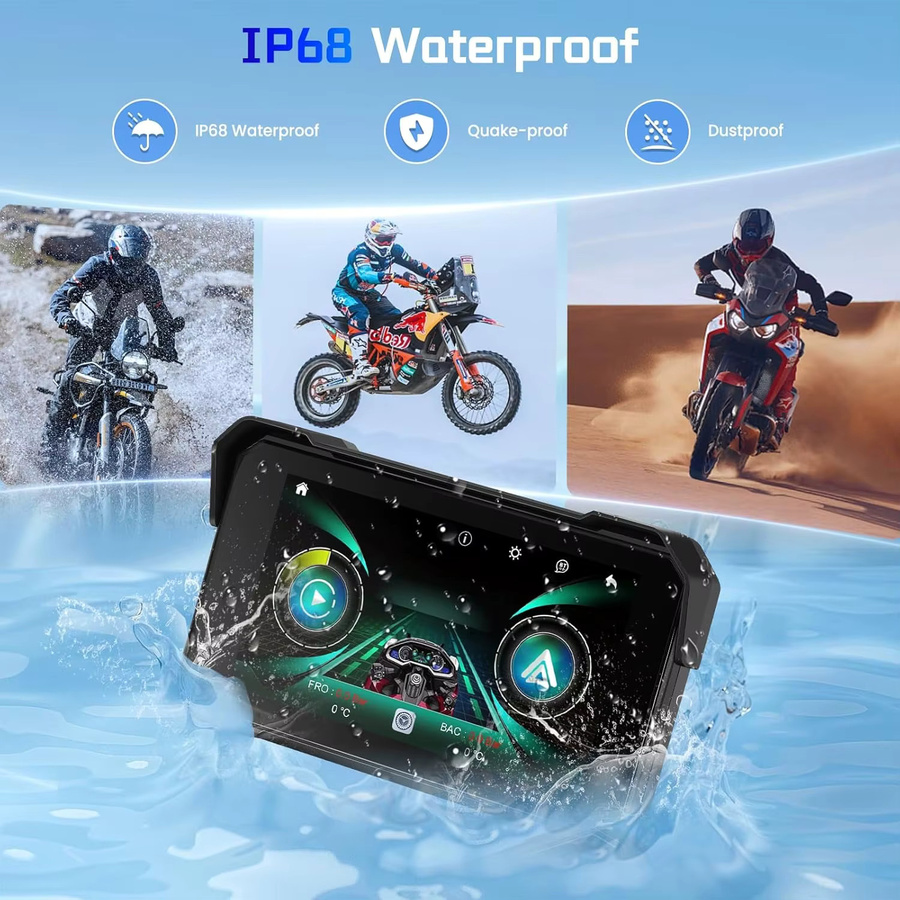 Jansite Tragbares 5-Zoll Motorrad-GPS-Navigationsdisplay mit CarPlay und Android Auto in Schwarz - Bild 5
