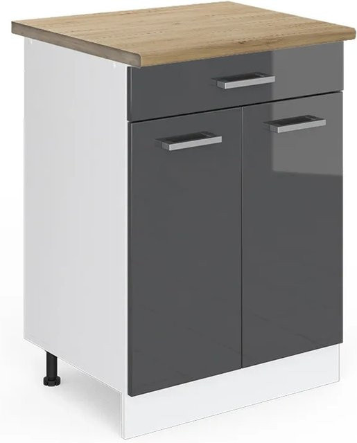 Vicco Küchenunterschrank R-Line in Anthrazit Hochglanz und Weiß mit Schublade in Eiche Optik, Breite: 60 cm - Bild 1