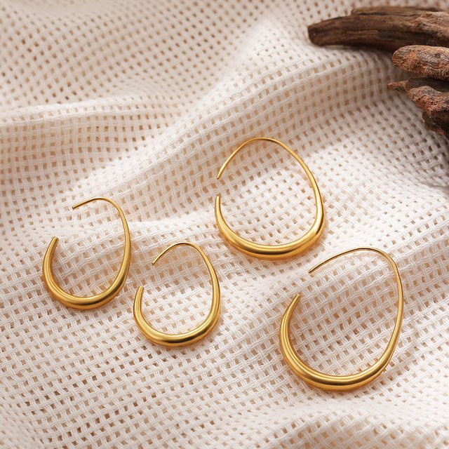 amofa Ohrringe, Goldfarben, Edelstahl, Oval, Damen - Bild 1