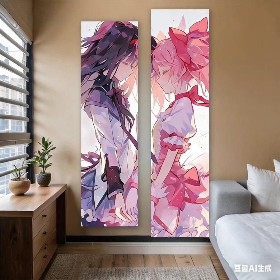 Vertikaler Wandteppich Sweet Magic Girl Madoka im Portrait-Stil, mehrfarbiger Anime-Wandteppich aus Textil - Bild 2