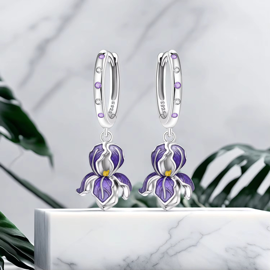 Orstarry Ohrhänger 925 Silber, Lila Iris-Blumen, Damen - Bild 2