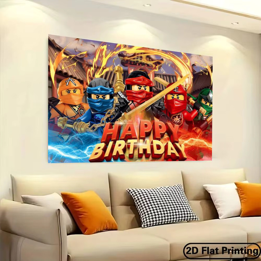 Ninjagos Anime Geburtstagsposter für Kinder, Party-Hintergrund Banner in Rosa und Multicolour, Papier-Poster - Bild 2