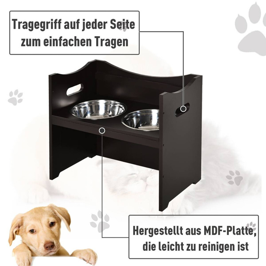 PawHut Futterstation aus MDF und Edelstahl in Braun, B/H/T: 54 x 47 x 31,5 cm - Bild 4