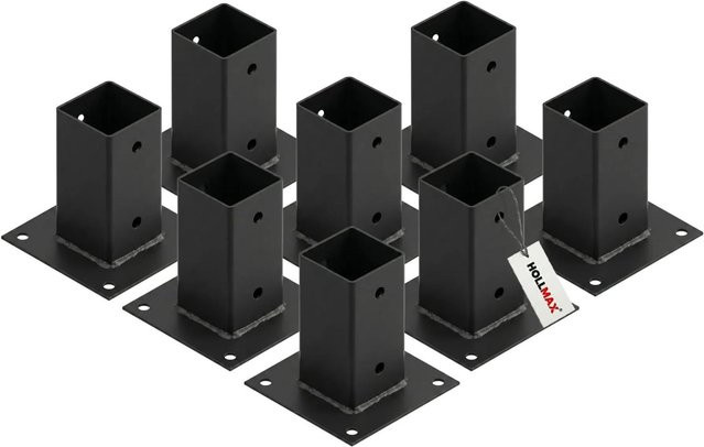 HOLLMAX Pfostenträger Set 8 Stück Aufschraubhülse für Vierkantpfosten, Schwarz Matt, 71 mm - Bild 1
