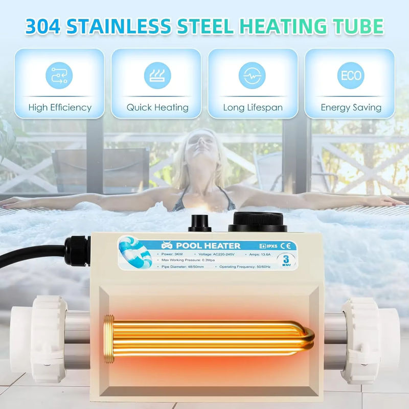 Elektrische Poolheizung mit 3KW und einstellbarer Temperaturregelung für Pool, Spa und Whirlpool, 220V - Bild 2