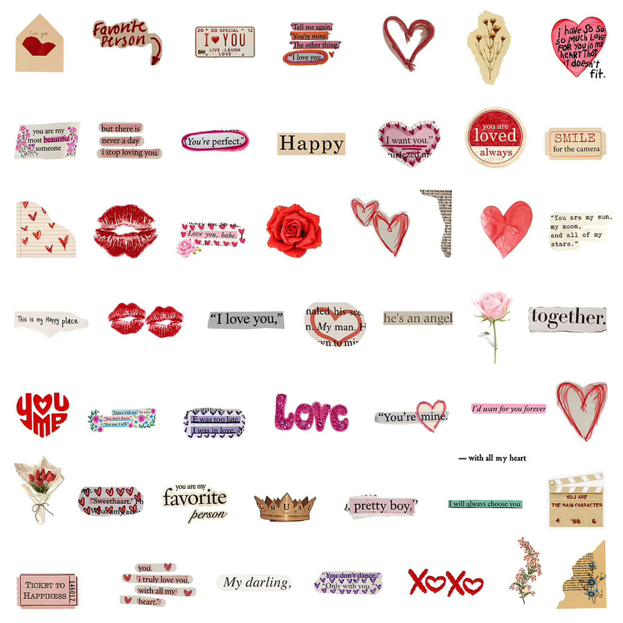 50 Stück Valentinstag Liebes-PET-Aufkleber in Multicolour von AnimeWorlds Store für Tagebuch und Schreibwaren - Bild 2