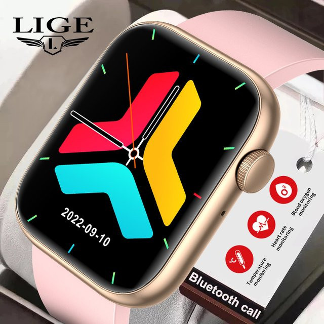 LIGE Smartwatch mit 1,85 Zoll Full Touch Display, Bluetooth Anruffunktion und Temperaturmessung, Unisex Sport Armbanduhr in Weiß oder Pink - Bild 1