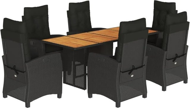 vidaXL 7-teilige Garten-Essgruppe aus Poly-Rattan und Akazienholz in Schwarz mit Kissen - Bild 1