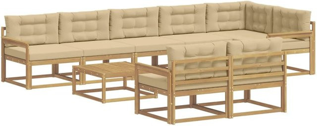 vidaXL Outdoor-Sofagarnitur aus Akazienholz in L-Form, 9-teiliges Set in Weiß und Beige mit Polsterkissen, B/T/H: 79 x 79 x 37 cm - Bild 1