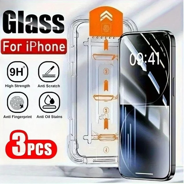 3er Pack Ultraklare Vollbildschutzfolie für Apple iPhone 17 16 15 14 13 12 Pro Max Plus XS XR Transparent mit Easy Install Glasfolie - Bild 1