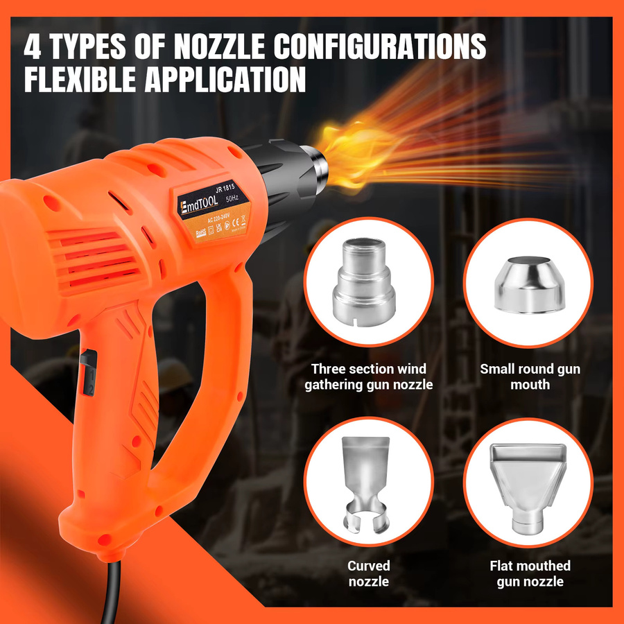 BRIEFNESS Heißluftpistole Set in Orange mit 2000W Leistung, 2 Temperaturstufen (300 °C - 600 °C) und 2 Luftstromgeschwindigkeiten inklusive 4 Düsen - Bild 6