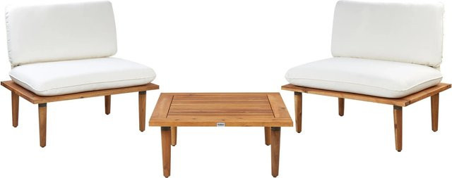 Beliani Gartenset FRASCATI in Cremeweiß mit Lounge-Sesseln und Couchtisch aus Akazienholz und UV-beständigen Polstern - Bild 1