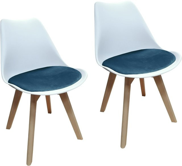 HTI-Living Stuhl Atlanta Modern in Weiß mit blauer Samtoberfläche - Bild 1