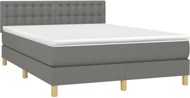 vidaXL Boxspringbett Hybrid mit Matratze und LED-Unterbettbeleuchtung in Dunkelgrau, B/T/H: 140 x 190 x 78 cm - Bild 1