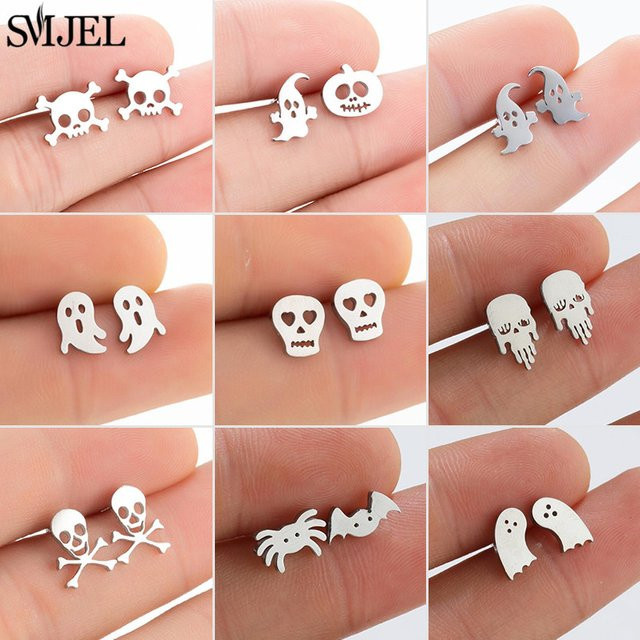 SMJEL Ohrstecker Piratenschädel, Edelstahl, Schwarz, Damen - Bild 1