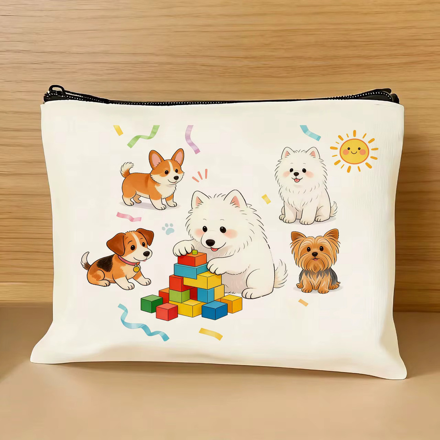 Weiße Mehrzweck-Reisetasche mit Samojeden-Welpenmotiv als Make-up-Tasche oder Federmäppchen - Bild 3