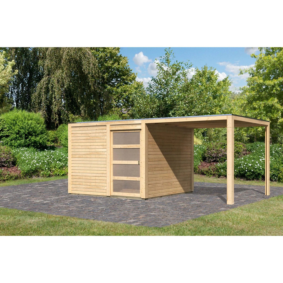 Karibu Holz-Gartenhaus Cuadrado Natur mit Flachdach, Farbe: Braun, B/T: 272 x 272 cm - Bild 2