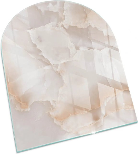 Tulup Glasplatte für Kaminöfen in Beige mit Natursteinmuster, Halbkreis, B: 80 cm, H: 70 cm - Bild 1