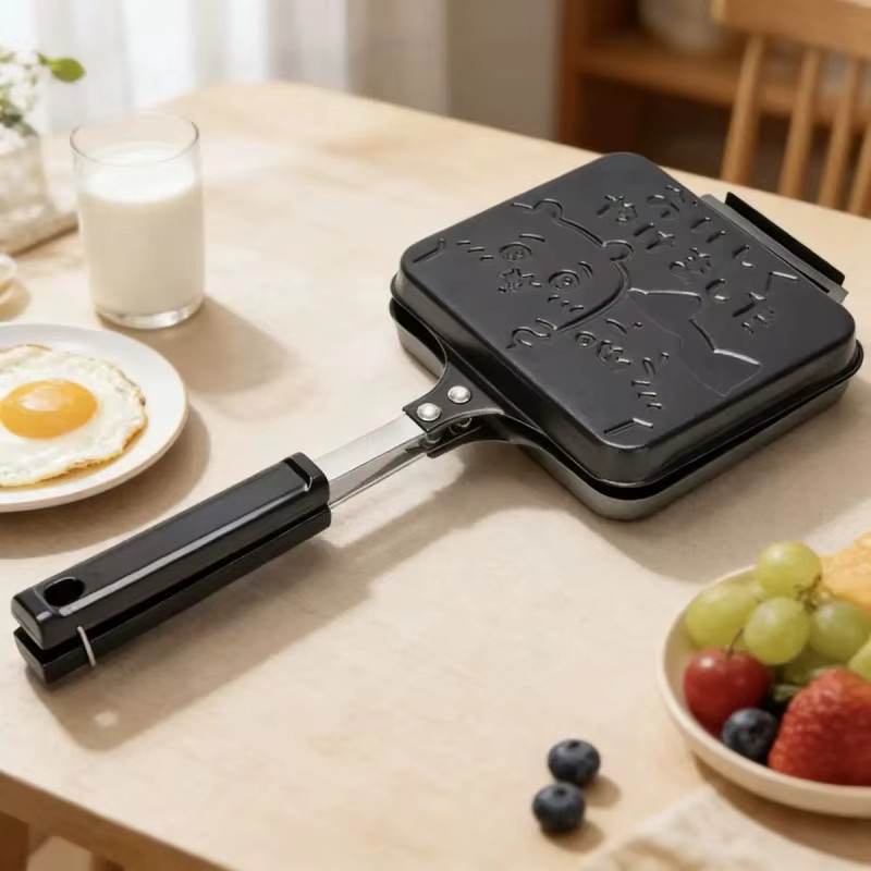 Chiikawa Kawaii Cartoon Sandwich Maker, niedliche Anime Antihaft Doppelseitige Pfanne in Schwarz für Frühstückstoast und Pfannkuchen - Bild 3