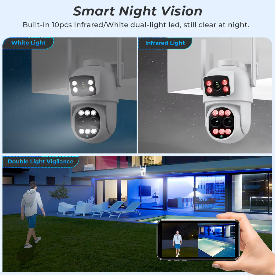 BESDER PTZ WiFi Überwachungskamera mit Dual Screen, 9 MP, 8x digitalem Zoom, menschlicher Erkennung und ICSee App, Weiß - Bild 5