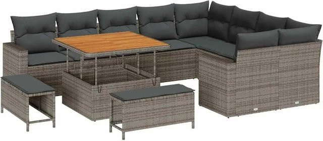 vidaXL Gartensofa-Set aus Poly-Rattan in Grau mit 13-teiligem Set inklusive Kissen und Stauraumfunktion - Bild 1