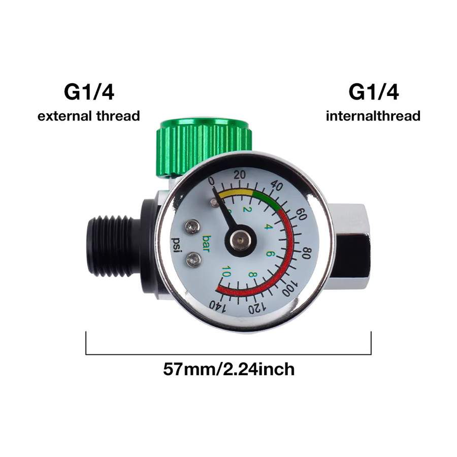 DECWLS Luftdruckregler für Spritzpistolen mit G1/4-Gewinde in Silber (0–140 PSI) für Autolackierung und Druckluftwerkzeuge - Bild 2