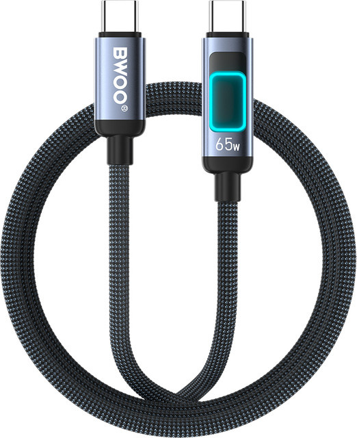 BWOO USB-C Daten- und Ladekabel X324CC mit Display, 65W, Schwarz, 1m - Bild 1