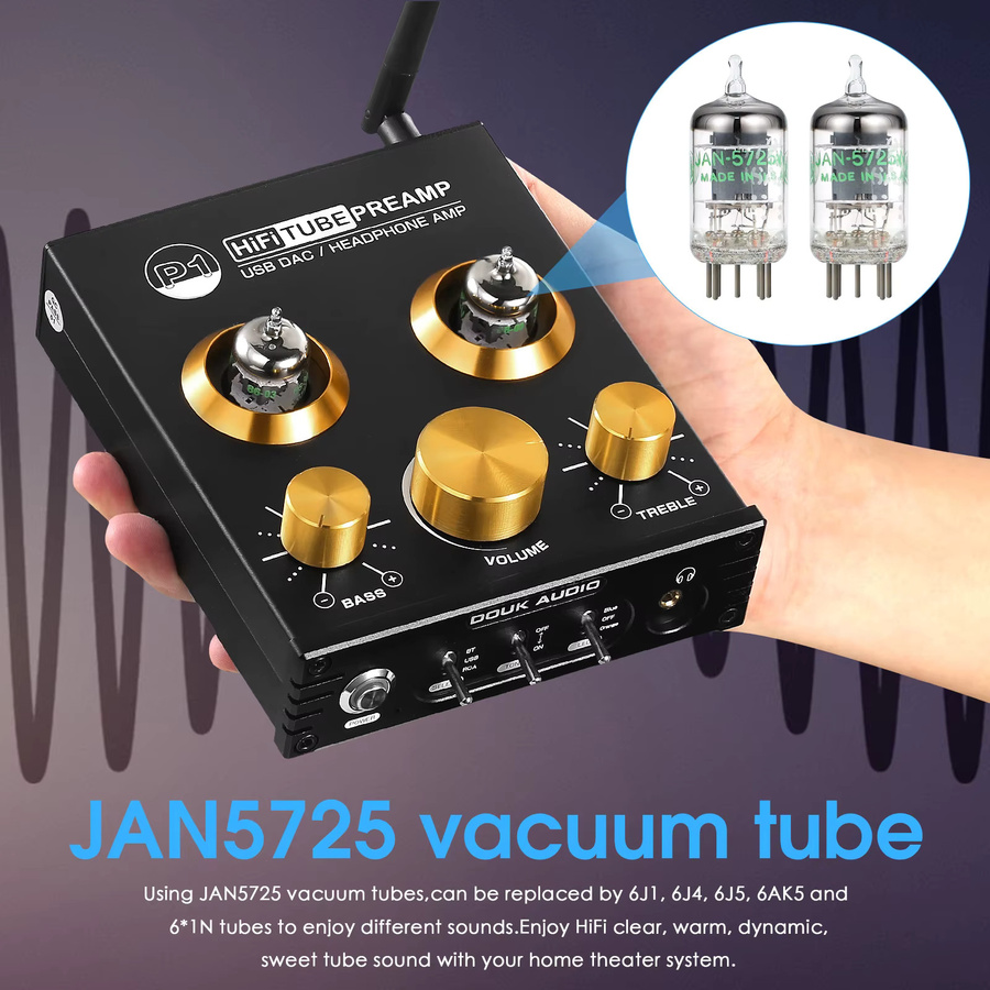 Nobsound HiFi Bluetooth 5.0 6J5 Ventil-Röhren-Vorverstärker mit USB DAC und APTX in Schwarz - Bild 4