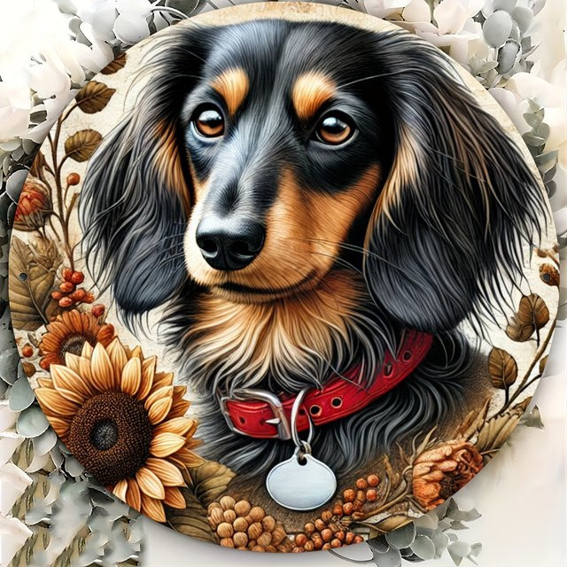 Potdemiel 2D-Dachshund Rundes Metallschild zur Aufhängung, Mehrfarbig, Durchmesser: 20,3 cm - Bild 1