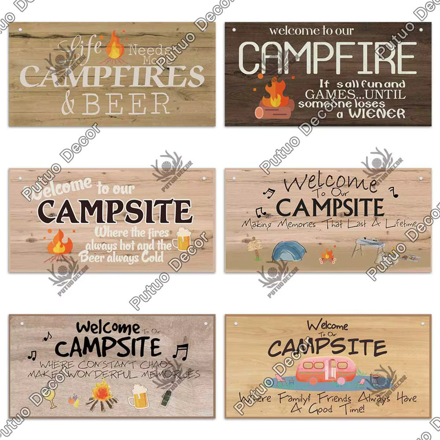 Putuo Dekor Camping Holztafel als dekorative Plakette in Multicolor für Wohnzimmer und Haustür - Bild 2