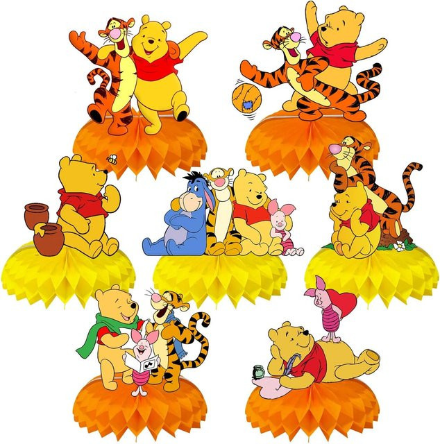 Disney Winnie Geburtstagsparty-Zubehör, 7-teiliges Waben-Tischdeko-Set aus Papier in Gelb - Bild 1