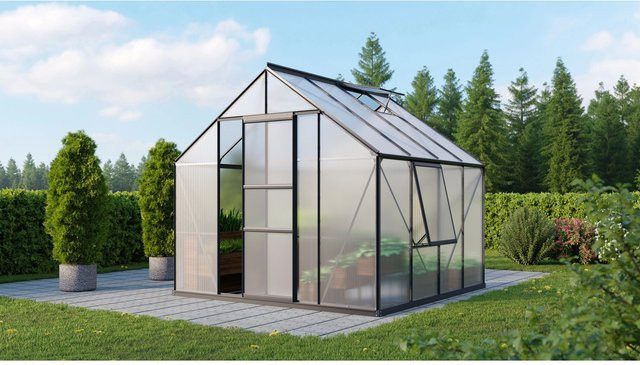 Vitavia Gewächshaus Meridian 1 Vorzugsset in Schwarz mit Polycarbonat-Platten, Dachfenster, Seitenfenster und Regenrinnen - Bild 1