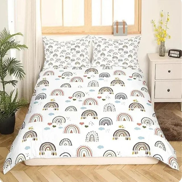 JMG Household Supplies Regenbogen Bettwäsche-Set für Kinder, 3-teilig, Multicolour, Polyester, B/H: 155 x 220 cm - Bild 1