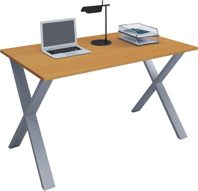 VCM Schreibtisch Lona X in Braun mit Holzstruktur-Nachbildung und Metallfüßen, B/T/H: 140 x 50 x 76 cm - Bild 1