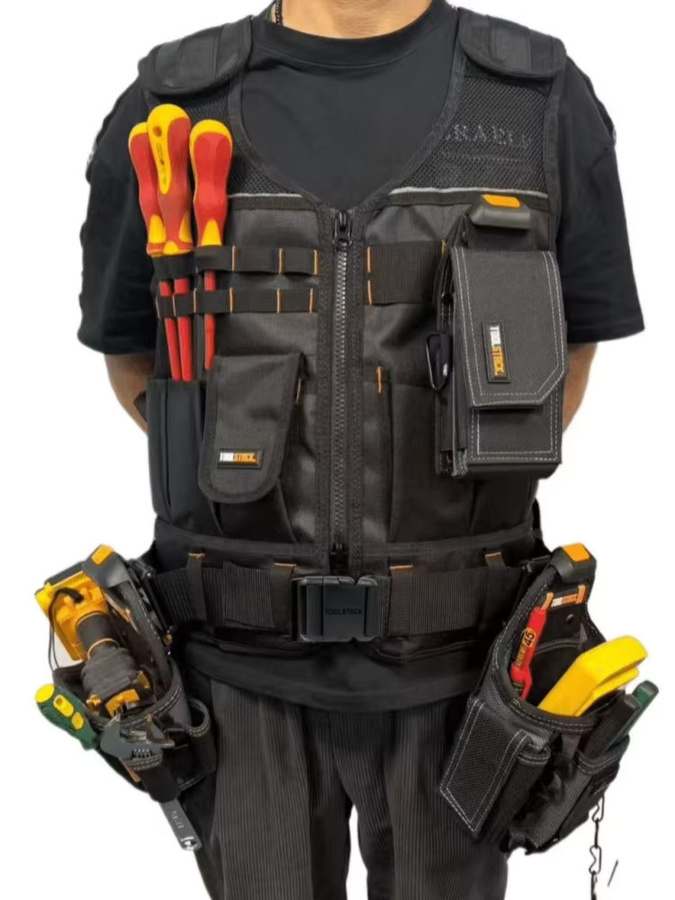 TOOLSTACK Schwerlast-Arbeitsweste mit mehreren Taschen und verstellbaren Schultergurten, multifunktionale taktische Weste - Bild 5