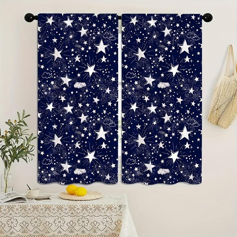 Yiran Furniture Fensterdekoration Set Weltraum Galaxie Sternbild mit Sternen, 2 Stück halbverdunkelnde Vorhänge aus Polyester in Blau, B: 50 cm, H: 130 cm - Bild 3