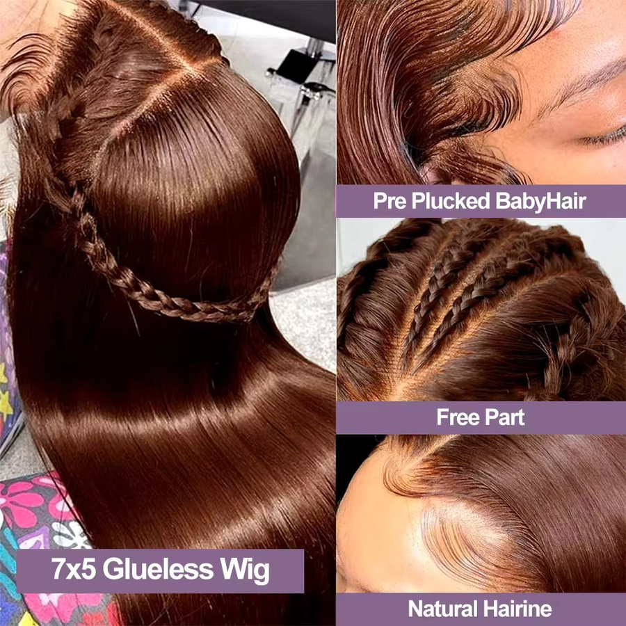 Fuduete Echthaarperücke, Remy Brazilian Straight, Schokoladenbraun, glatt - Bild 5