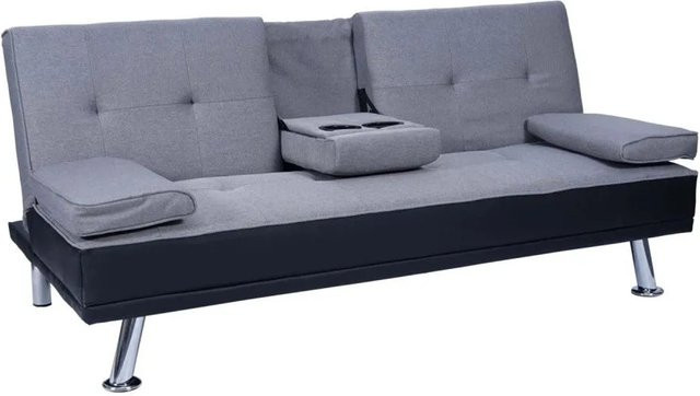 MCW 3er-Sofa F60 Schlafsofa mit Click-Clack-Funktion in Schwarz und Hellgrau aus Kunstleder und Textil - Bild 2