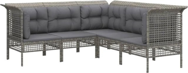 vidaXL 5-tlg Garten-Lounge-Set in L-Form aus grauem Poly-Rattan mit Kissen und pulverbeschichtetem Stahlgestell - Bild 1