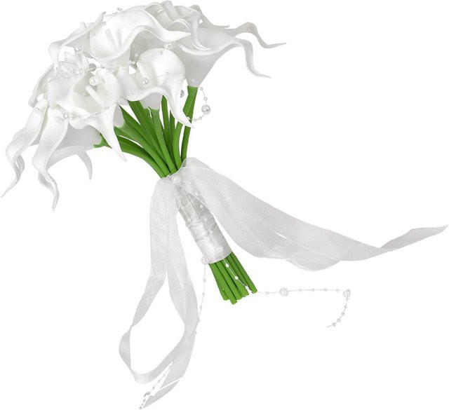 Künstlicher Hochzeitsstrauß Fishine mit weißen Calla-Blüten und Band in minimalistischem Design - Bild 1