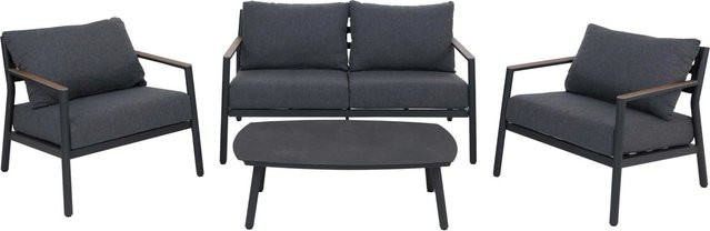 Aluminium Gartengarnitur MCW-P79 Lounge-Set in Dunkelgrau mit 2er-Gartenbank, 2 Sesseln und Polsterkissen aus Olefin-Stoff - Bild 2