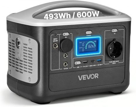 VEVOR Tragbare Powerstation 600W Solargenerator mit 493Wh LiFePO4-Akku und 7 Ausgängen - Bild 1