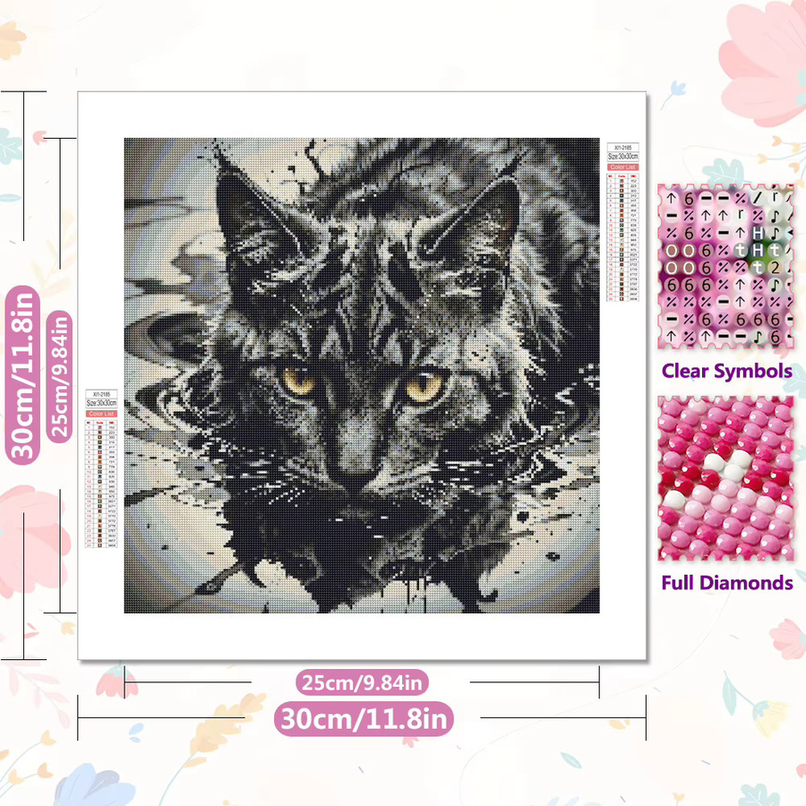 EverShine DIY 5D-Diamantgemälde Katze, buntes Tiermosaik als Stickerei in runder Ausführung - Bild 2