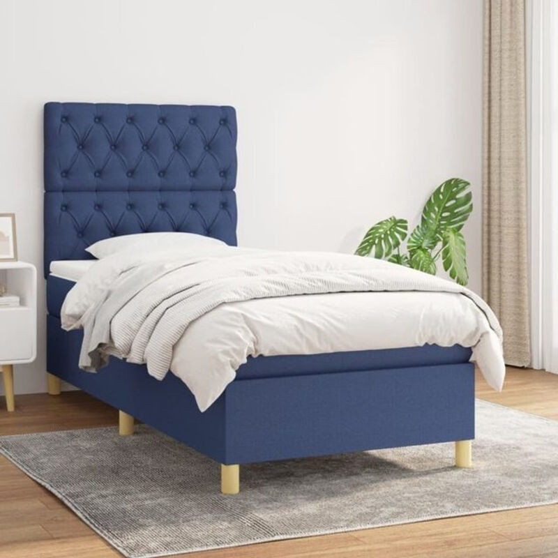 vidaxl Boxspringbett mit Matratze in Blau und Weiß aus Stoff, B/T/H: 200 x 80 x 118 cm - Bild 1