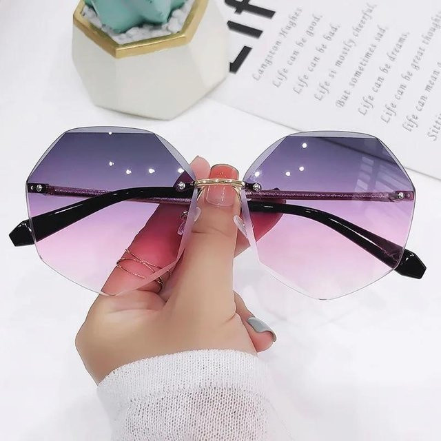 Dote Sonnenbrille, randlos, achteckig, Metall, lila, Damen - Bild 1